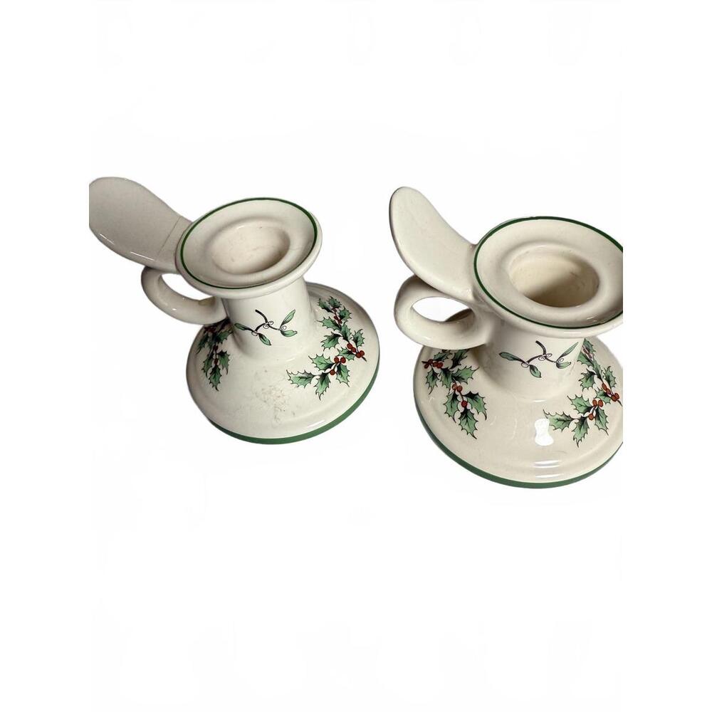 SPODE Christmas Pair of  Candle Stick Holders. Christmas Tree Pattern SEE PHOTOS